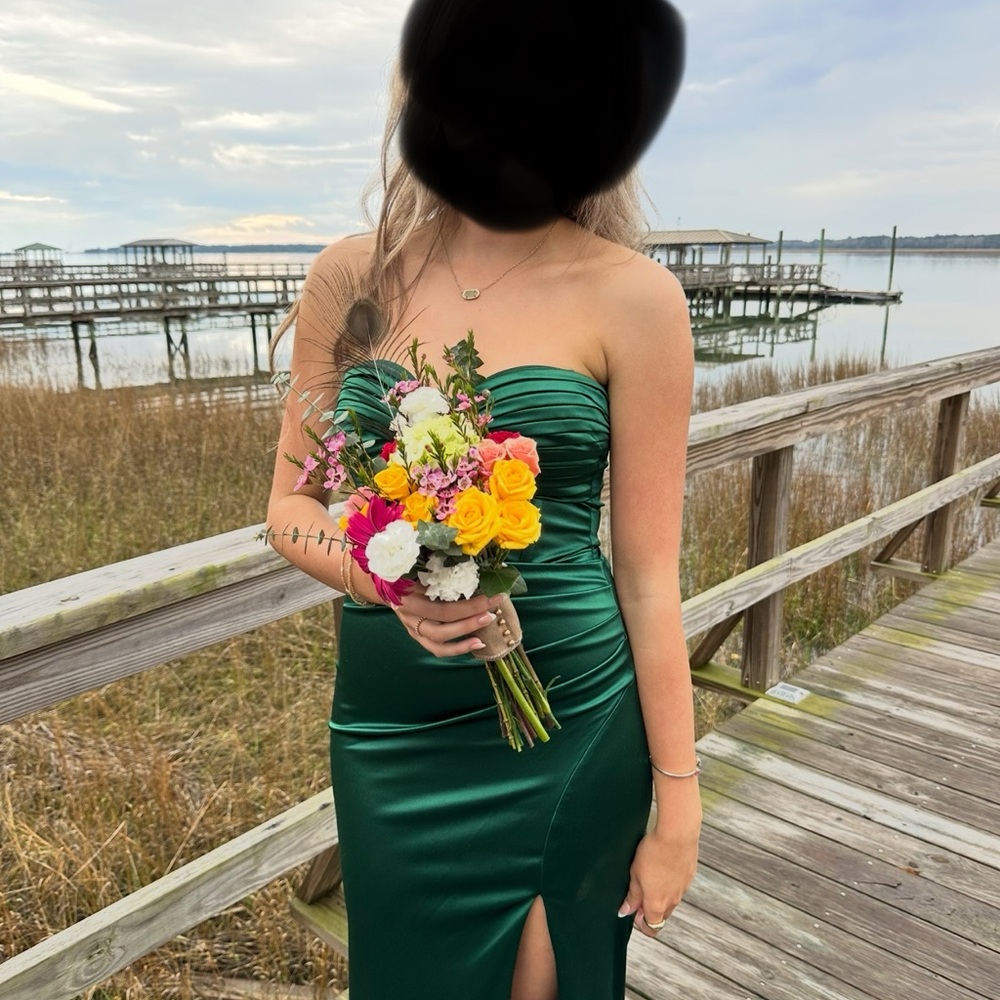 Honey and Rosie Strapless Emerald Green Satin Gown worn once